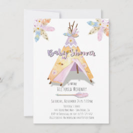 Invitación Watercolor Boho Tribal Baby Shower Rustic Teepee