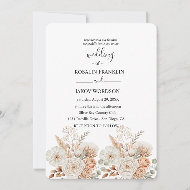 Invitación watercolor boho wedding Invitation (Anverso)