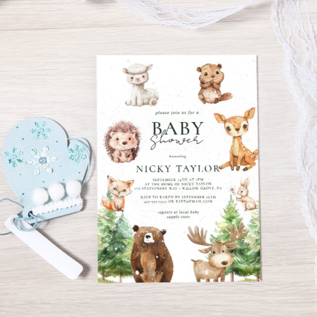 Invitación Watercolor Boho Woodland Snow Winter Baby Shower (Subido por el creador)