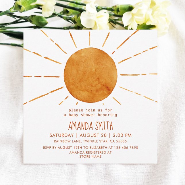 Invitación Watercolor Boho Yellow Sunshine Baby Shower (Subido por el creador)