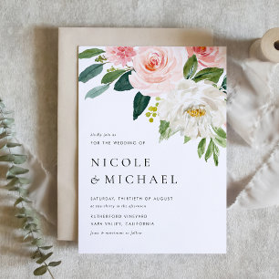 Invitación Watercolor Bonito Jardín Flores Boda Primaria
