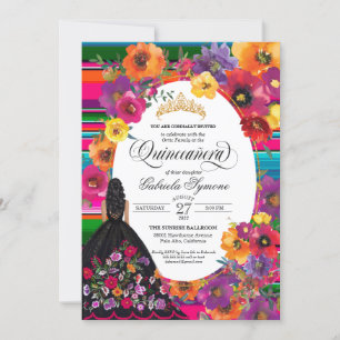 Invitación Watercolor Borddery Floral Serape Quinceañera