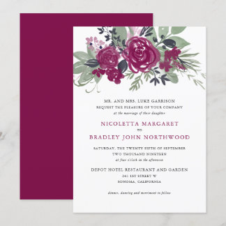 Invitación Watercolor Borgoña Floral Boho Boda