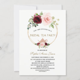 Invitación Watercolor Borgoña Rubor Floral Bridal Tea Fiesta