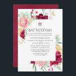 Invitación Watercolor Borgoña y Rubor Floral Bat Mitzvah<br><div class="desc">Borgoña - marsala y mitzvah de murciélago de murciélago de eucalipto y floral rosa de color rosa,  diseñados para adaptarse rápida y fácilmente a los detalles de tu evento.</div>