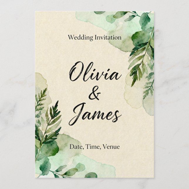 Invitación Watercolor Botanical Leaves Invitation (Anverso)
