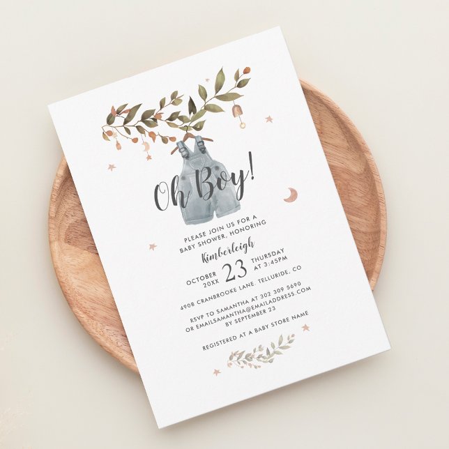 Invitación Watercolor Botánico Boho Boy Baby Shower (Oh Boy Boho Baby Shower Invitation)