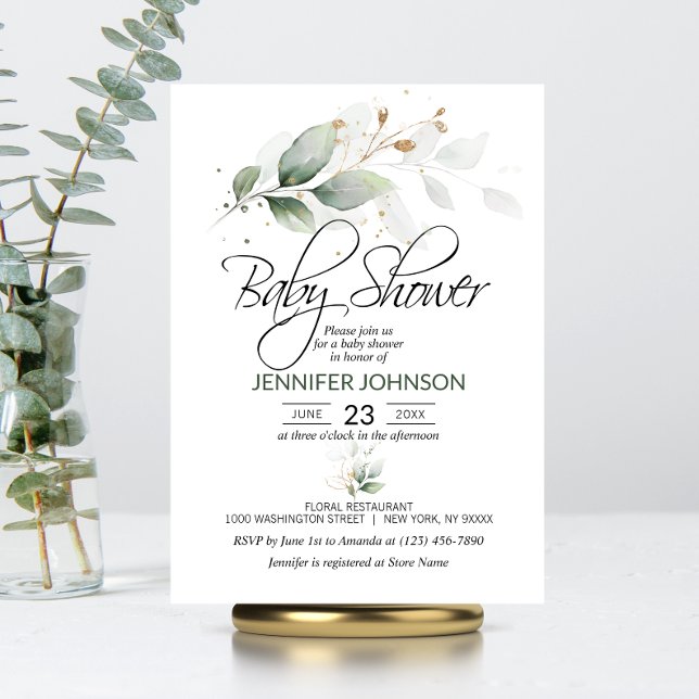 Invitación Watercolor Botánico Foliage Greenereneration Baby  (Watercolor Botanical Foliage Greenery Baby Shower Invitation)