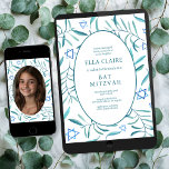 Invitación Watercolor Botánico Star Bar Bat Mitzvah Foto<br><div class="desc">¡Tarjeta perfecta para anunciar una mitzvah de murciélago, el bar mitzvah u otra celebración judía! Hand hizo arte acuarela por ti en la parte delantera y foto en la parte trasera! ¡TODO PERSONALIZABLE! Haz clic en "Personalizar" para editar el texto y añadir tu propia foto. Haga clic en "editar usando...</div>