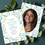 Invitación Watercolor Botánico Star Bar Bat Mitzvah Foto<br><div class="desc">¡Tarjeta perfecta para anunciar una mitzvah de murciélago, el bar mitzvah u otra celebración judía! Hand hizo arte acuarela por ti en la parte delantera y foto en la parte trasera! ¡TODO PERSONALIZABLE! Haz clic en "Personalizar" para editar el texto y añadir tu propia foto. Haga clic en "editar usando...</div>