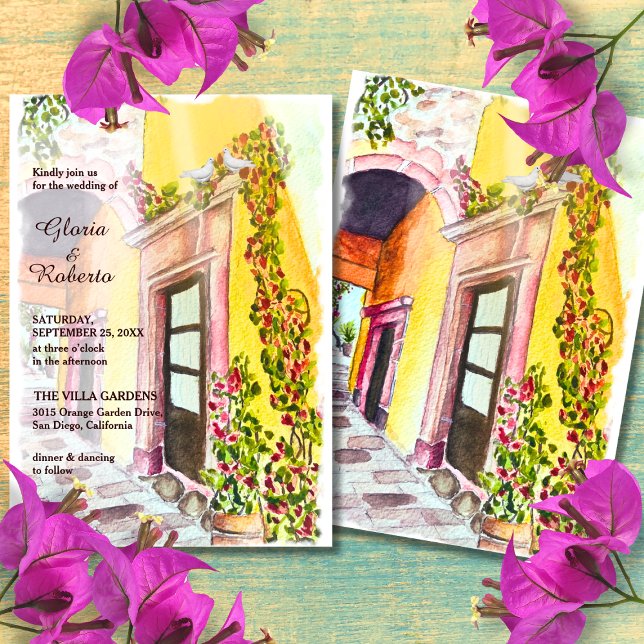 Invitación Watercolor Bougainvillea Boda del Viejo México (Subido por el creador)