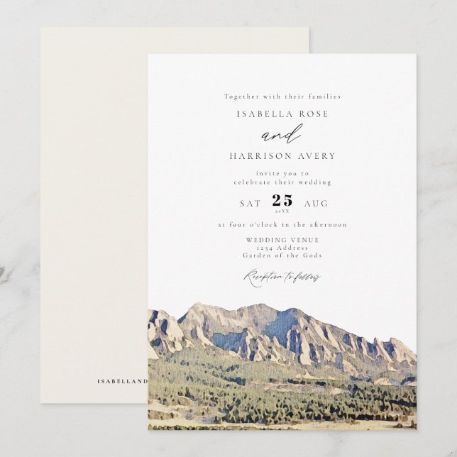 Invitación Watercolor Boulder Colorado Flatirons Boda (Anverso / Reverso)