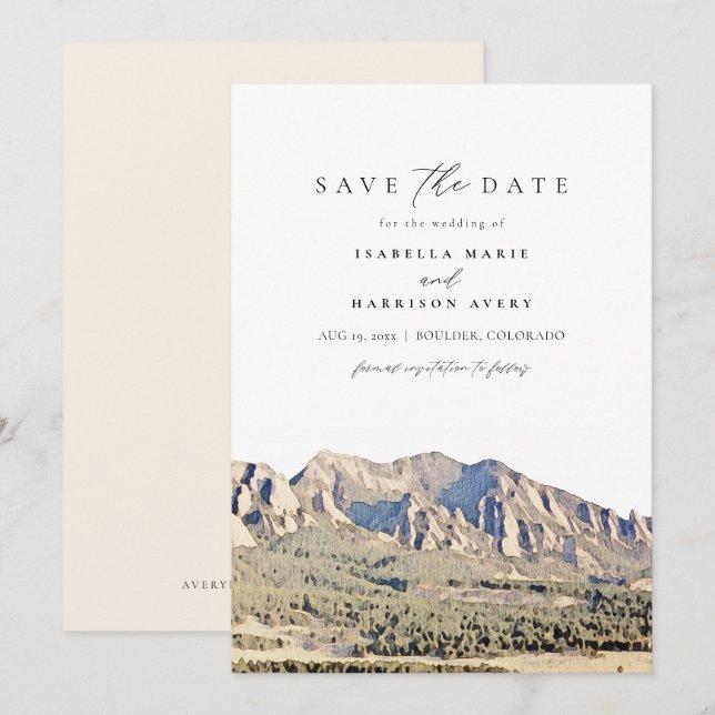 Invitación Watercolor Boulder Colorado Travel Save the Date (Anverso / Reverso)