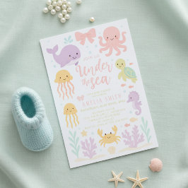 Invitación watercolor bow under the sea baby shower