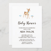 Watercolor Boy Deer en Baby Shower blanco