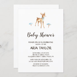 Invitación Watercolor Boy Deer en Baby Shower blanco