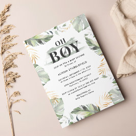 Invitación Watercolor Boy Palm Giraffe Safari Baby Shower