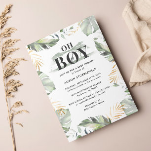 Invitación Watercolor Boy Palm Giraffe Safari Baby Shower