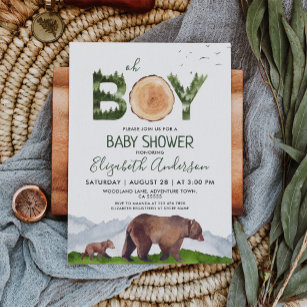 Invitación Watercolor Boy Woodland Baby Shower