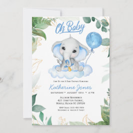 Invitación Watercolor Boys Elephant Baby Shower