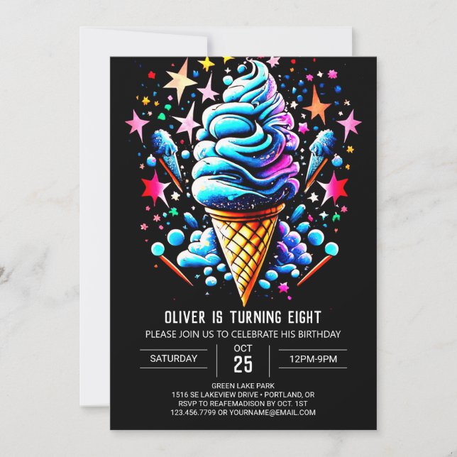 Invitación Watercolor Boys niño moderno Crema de hielo Cumple (Anverso)