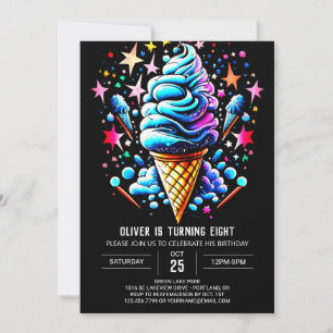 Invitación Watercolor Boys niño moderno Crema de hielo Cumple