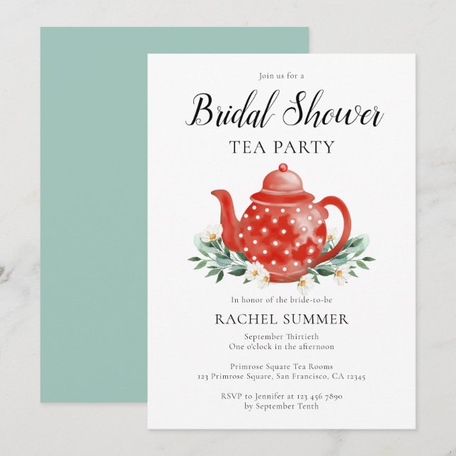 Invitación Watercolor Bridal Shower Tea Fiesta (Anverso / Reverso)