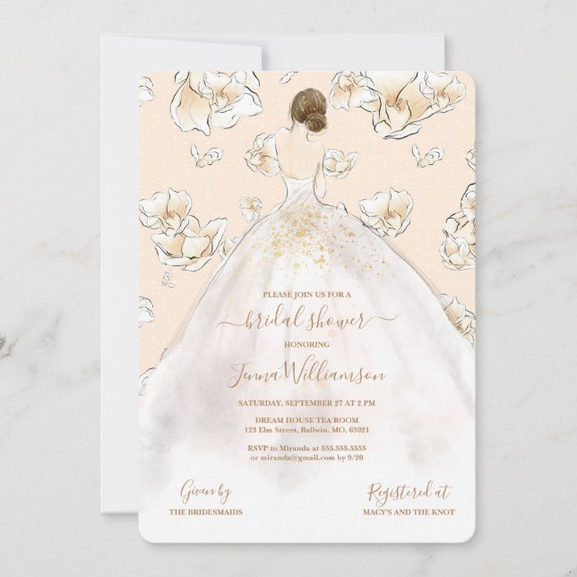 Invitación Watercolor Brunette Bride Bridal Shower (Anverso)