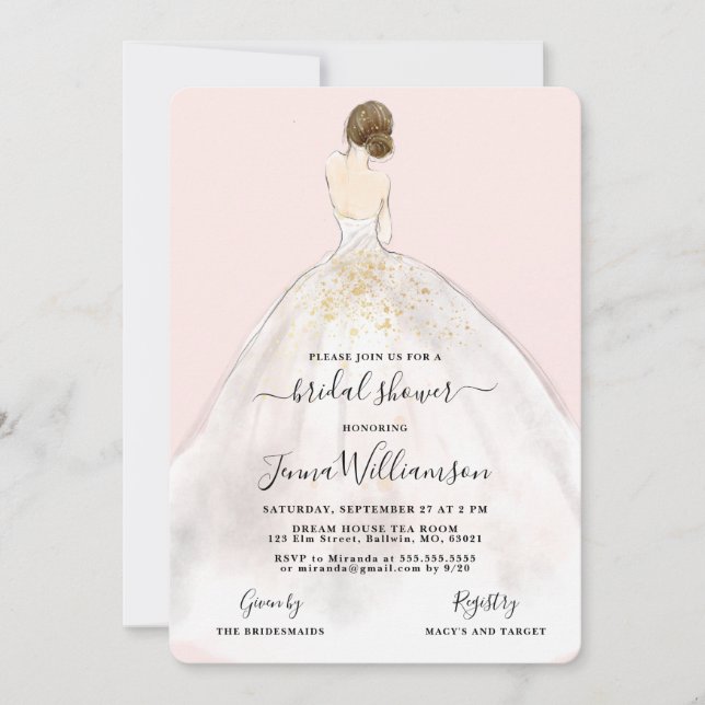 Invitación Watercolor Brunette Bride Bride Bridal Shower Invi (Anverso)