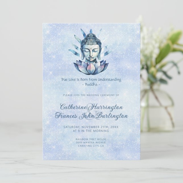 Invitación Watercolor Buddha Head  Buddhism Wedding Ceremony  (Anverso de pie)