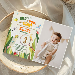 Invitación Watercolor Bug Insect Boy Fotos de cumpleaños