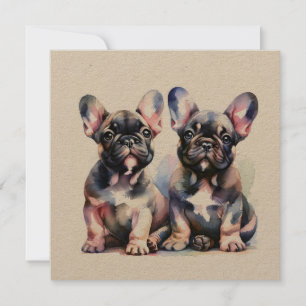 Invitación Watercolor Bulldog francés adorables cachorros