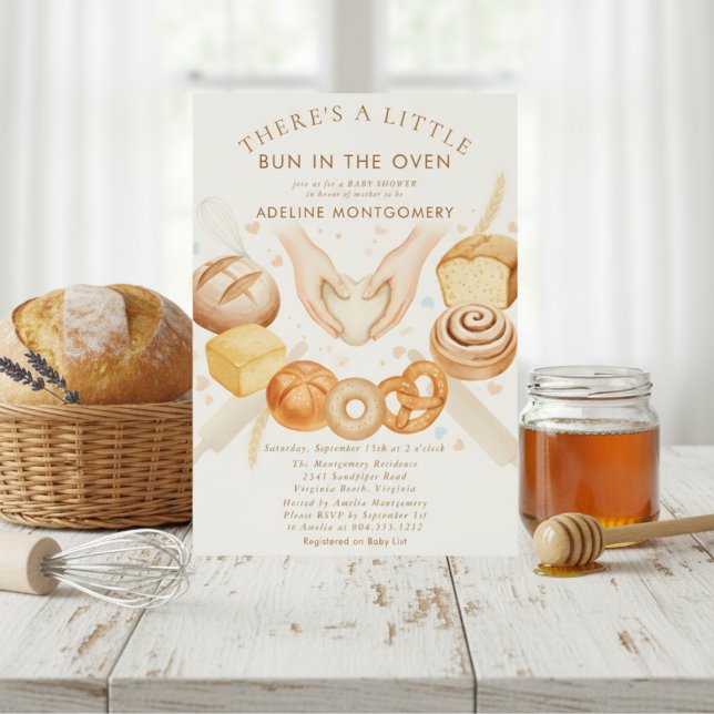 Invitación watercolor Bun in the Oven Bakery Baby Shower (Subido por el creador)