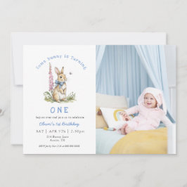 Invitación Watercolor bunny 1st birthday Photo Invitation