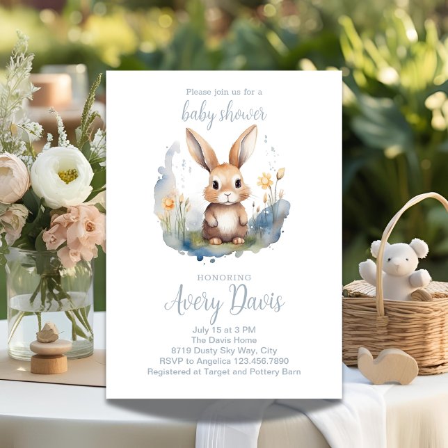 Invitación Watercolor Bunny Baby Shower Spring Theme (Subido por el creador)