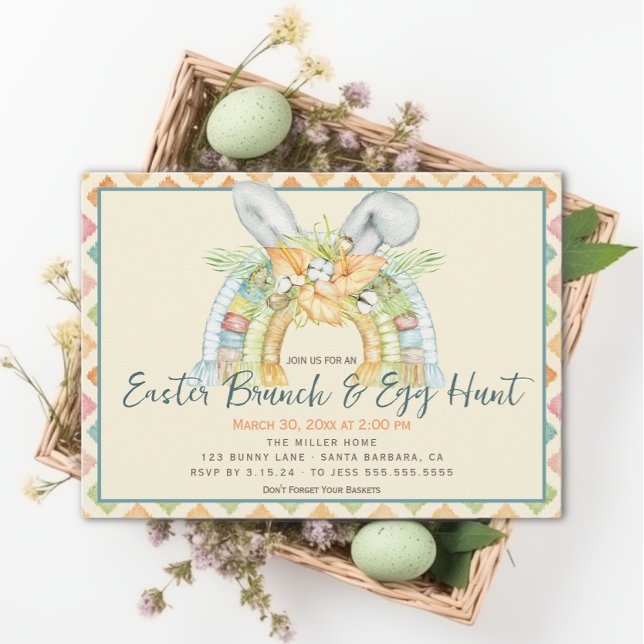 Invitación Watercolor Bunny Ears Boho Rainbow Easter Brunch (Subido por el creador)