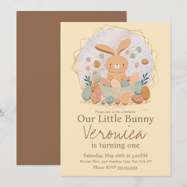 Invitación Watercolor Bunny Easter Basket Eggday Party (Anverso / Reverso)