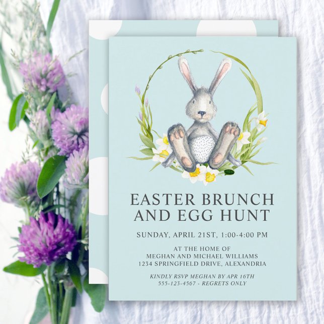 Invitación Watercolor Bunny Easter Brunch Egg Hunt (Subido por el creador)