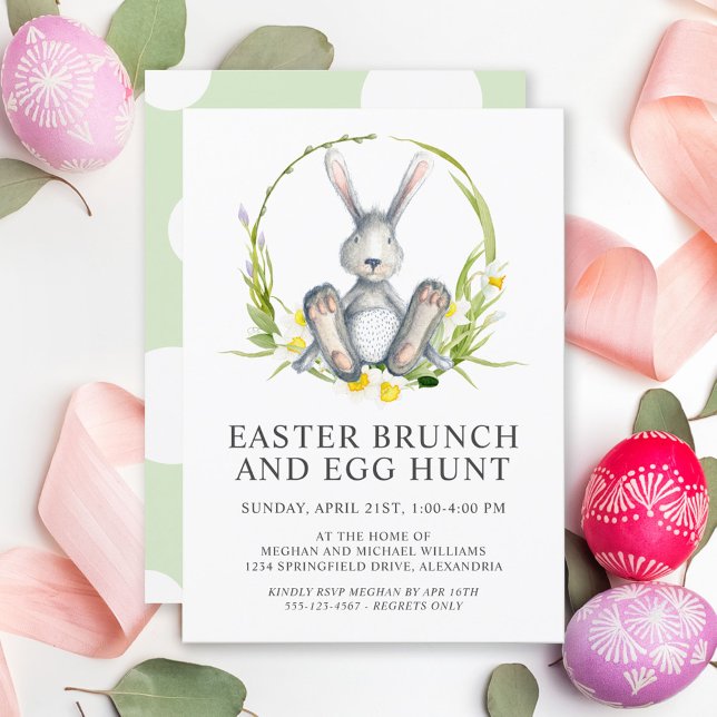 Invitación Watercolor Bunny Easter Brunch Egg Hunt (Subido por el creador)