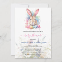 Watercolor Bunny Eggs Wildflowers Baby Shower