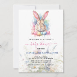 Invitación Watercolor Bunny Eggs Wildflowers Baby Shower