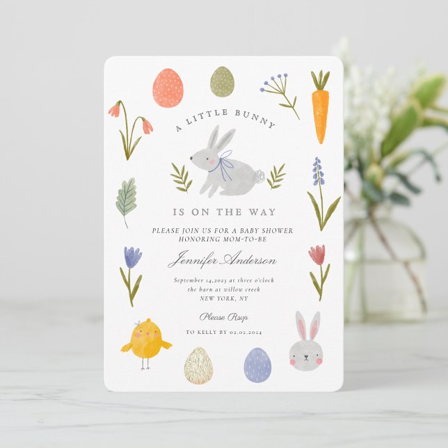 Invitación Watercolor Bunny Flower Little Bunny Baby Shower (Subido por el creador)