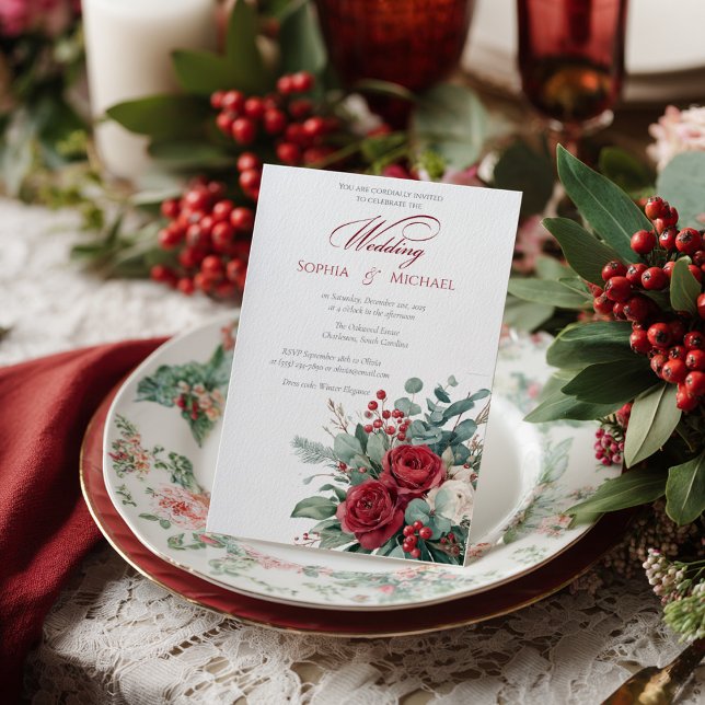 Invitación Watercolor Burgundy & Blush Roses Wedding  (Subido por el creador)