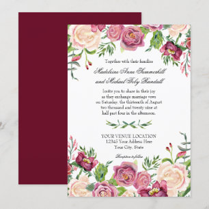Invitación Watercolor Burgundy Floral Rosa Leaf otoño inviern