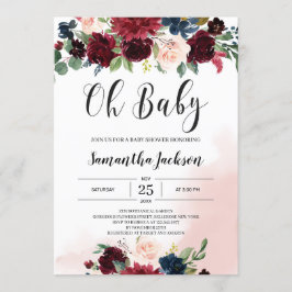Invitación Watercolor burgundy marina rubor rosa bebe floral