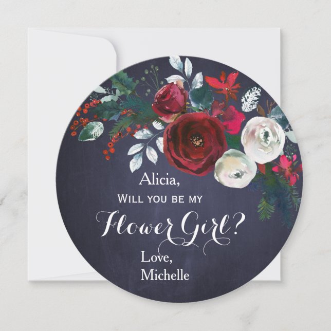 Invitación Watercolor Burgundy Peony Bouquet Flower Girl (Anverso)