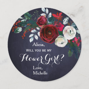 Invitación Watercolor Burgundy Peony Bouquet Flower Girl