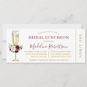 Invitación Watercolor Burgundy Pink Floral Lunchek