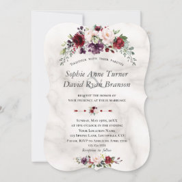 Invitación Watercolor Burgundy Rubor Flores Boda de mármol