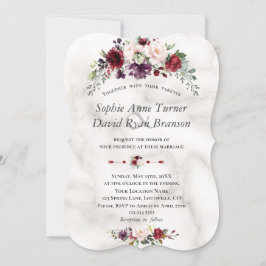 Invitación Watercolor Burgundy Rubor Flores Boda de mármol